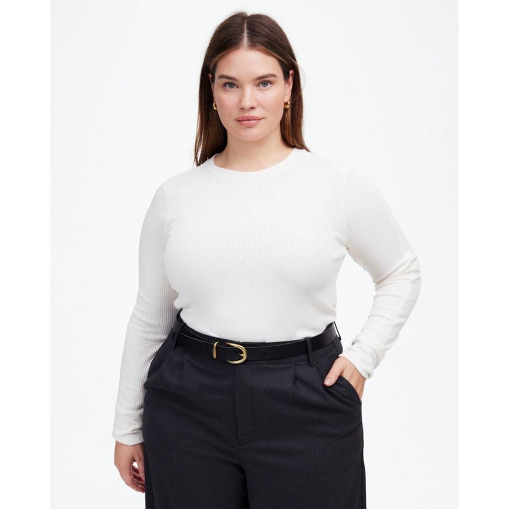 Madewell Ribbed Crewneck Long-Sleeve Tee WMNS L Heather Cream Pullover Slim Fit